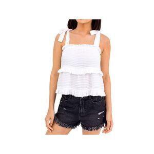 LELIS COLLECTION Womens White Tie Tiered Lined Sleeveless Square Neck Tank Top S